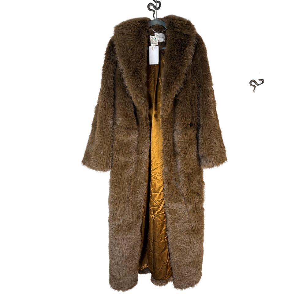 Lovers + Friends Vincent Coat Faux Fur Open Front Mob Wife Quiet Luxury Winter S - Picture 3 of 10